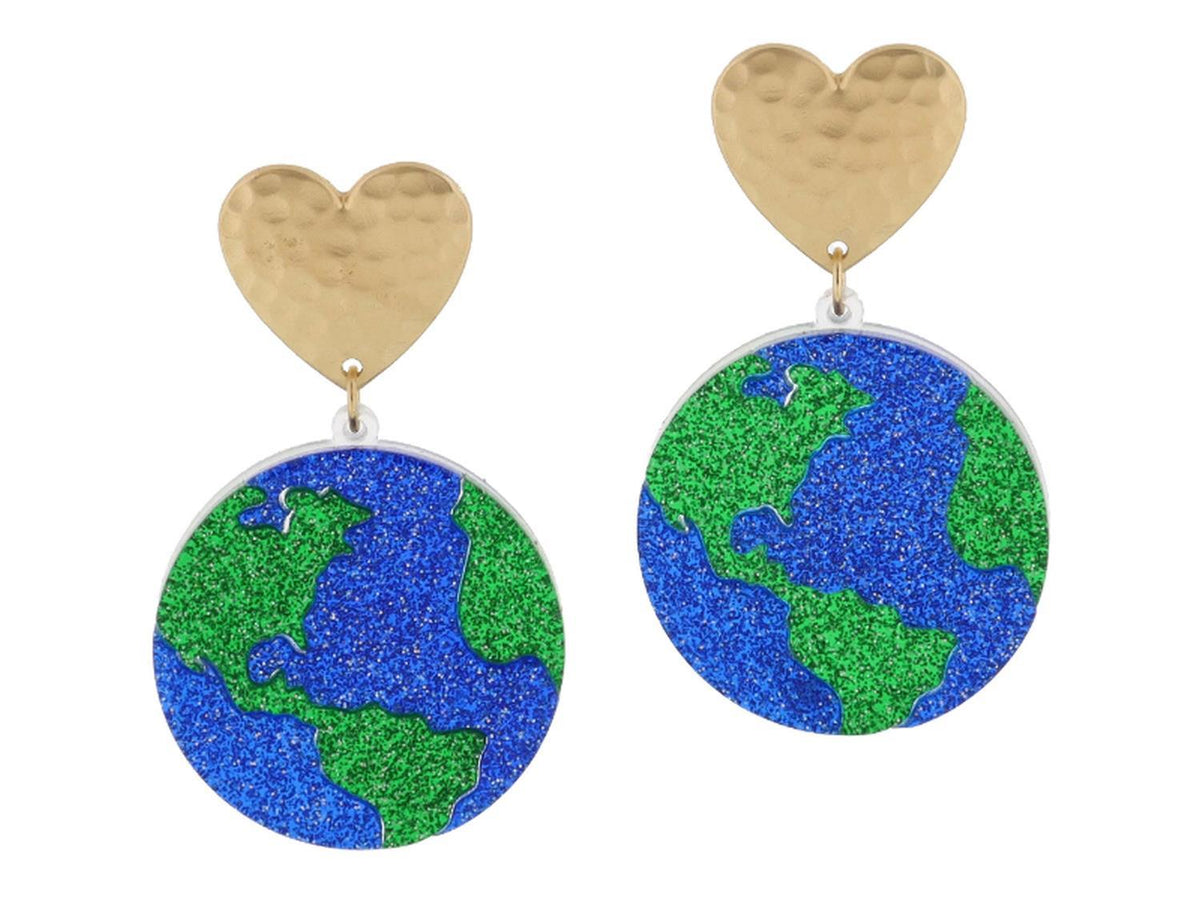 Gold Heart Post, Acrylic Earth Earrings