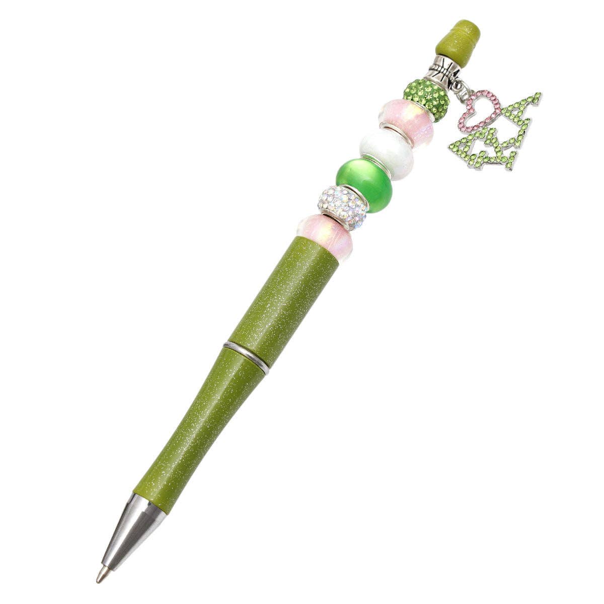 AKA Sorority Bling Bead and Charm Green Pen: Pink and Green