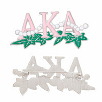 Brooch AKA Pearl Ivy Leaf Sorority Pin for Women: 1.15 x 2.25 inches / Pink and Green / Rhodium