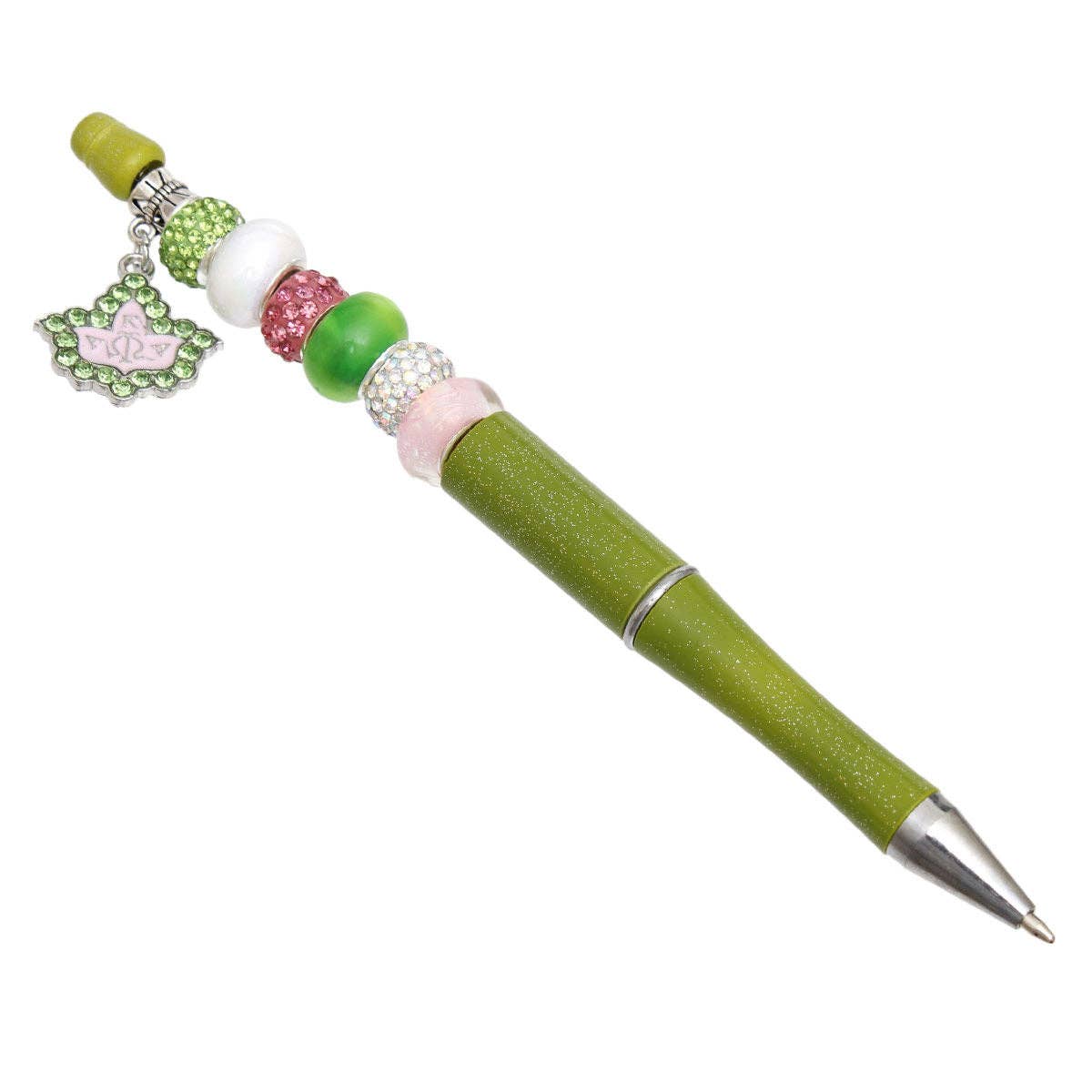 AKA Sorority Bling Bead and Ivy Charm Green Pen: Pink and Green