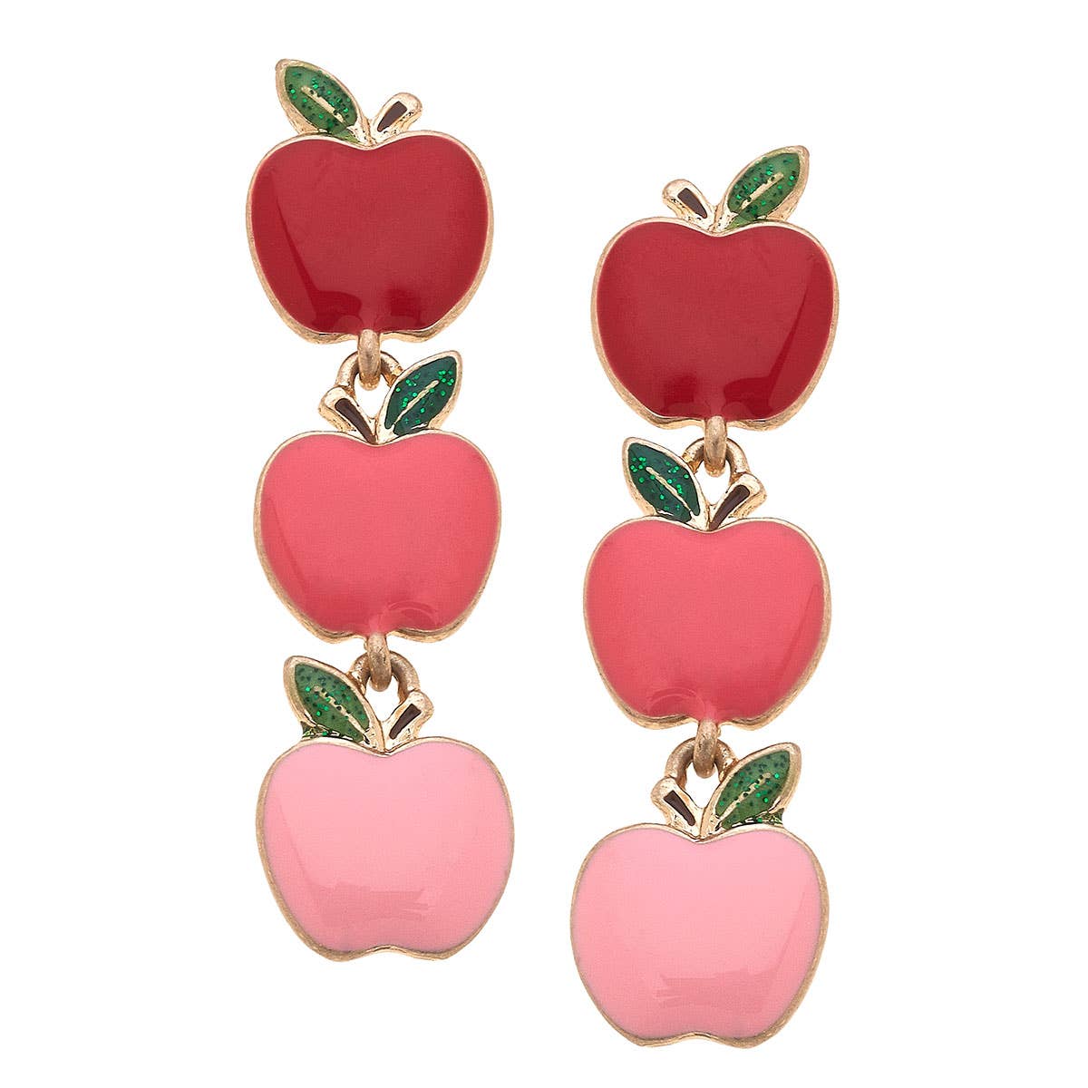Linked Apples Enamel Earrings in Red