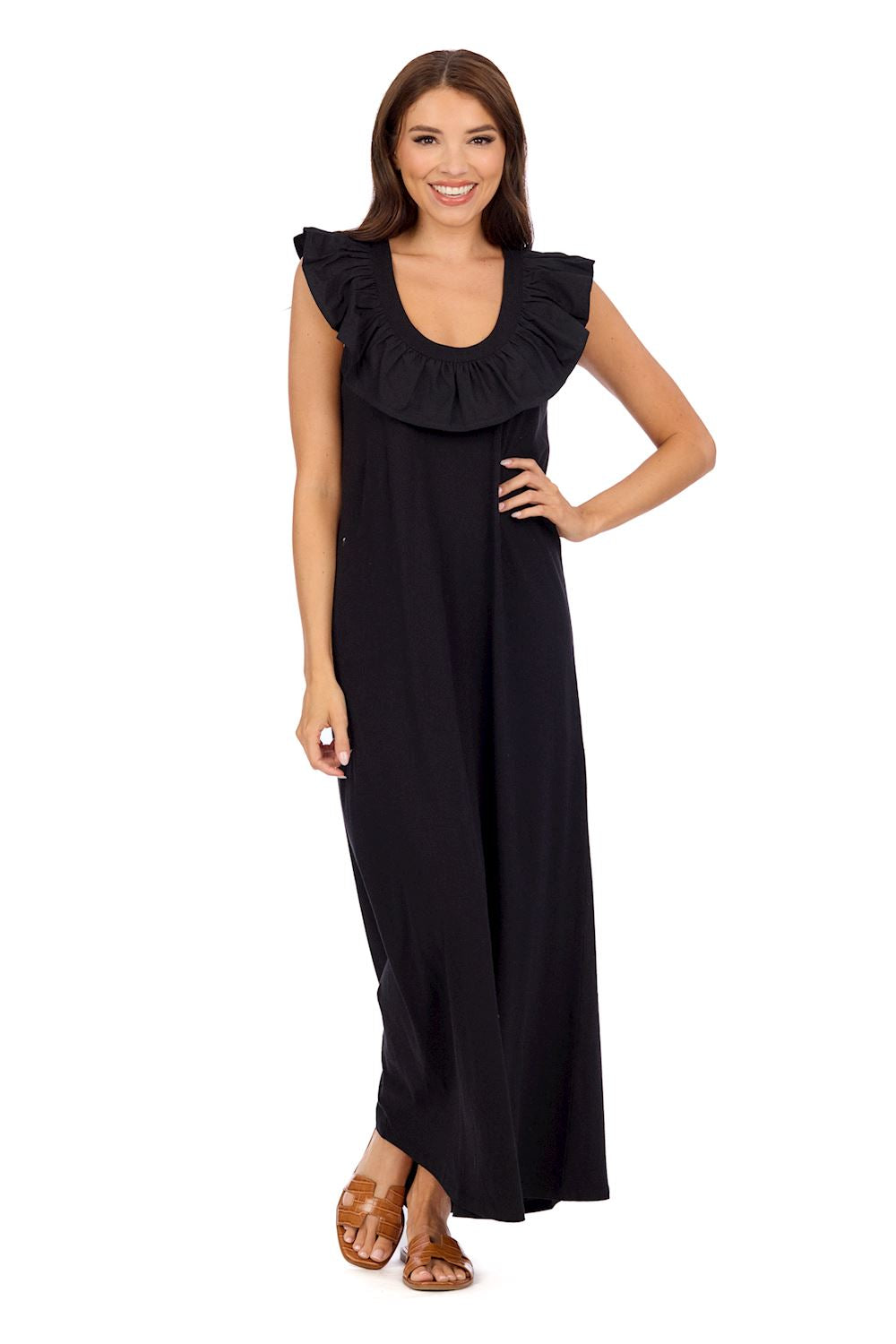 strapless open back dress Mud Pie Kimi Ruffle Maxi Dress Black Medium