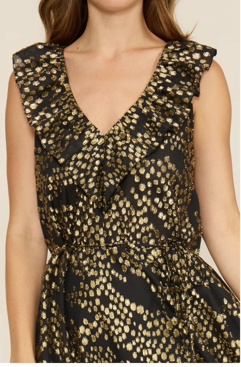 Lucy Paris - Lacey Ruffle Maxi Dress - Black Gold Small