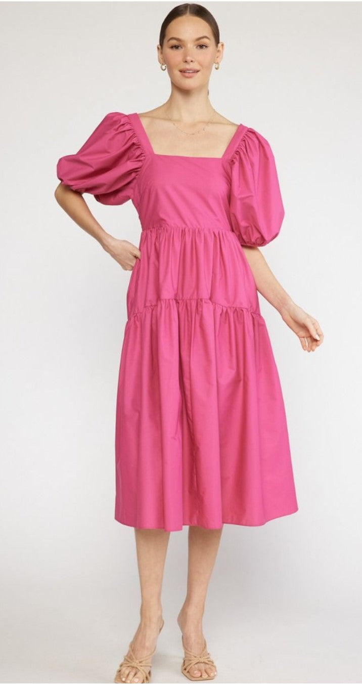 riley midi dress Riley Puff Sleeve Midi Dress Small / Magenta
