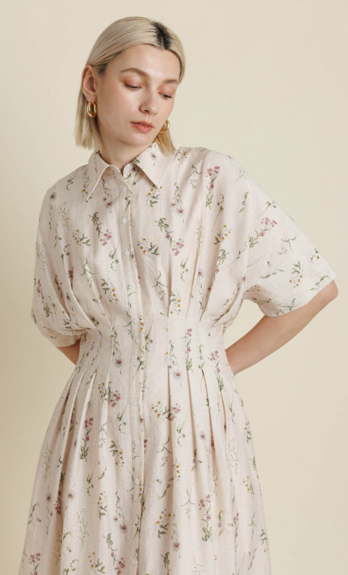 Tiana Floral Pleated Midi Dress Xs