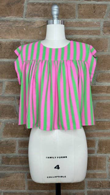 PAIGE CABANA PINK AND GREEN STRIPED TOP