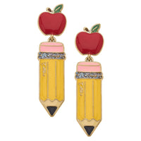 Teacher's Pet Apple & Pencil Enamel Earrings in Multi
