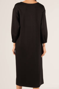 P. CILL Butter Modal Pintuck Sleeve Midi Dress:  Black