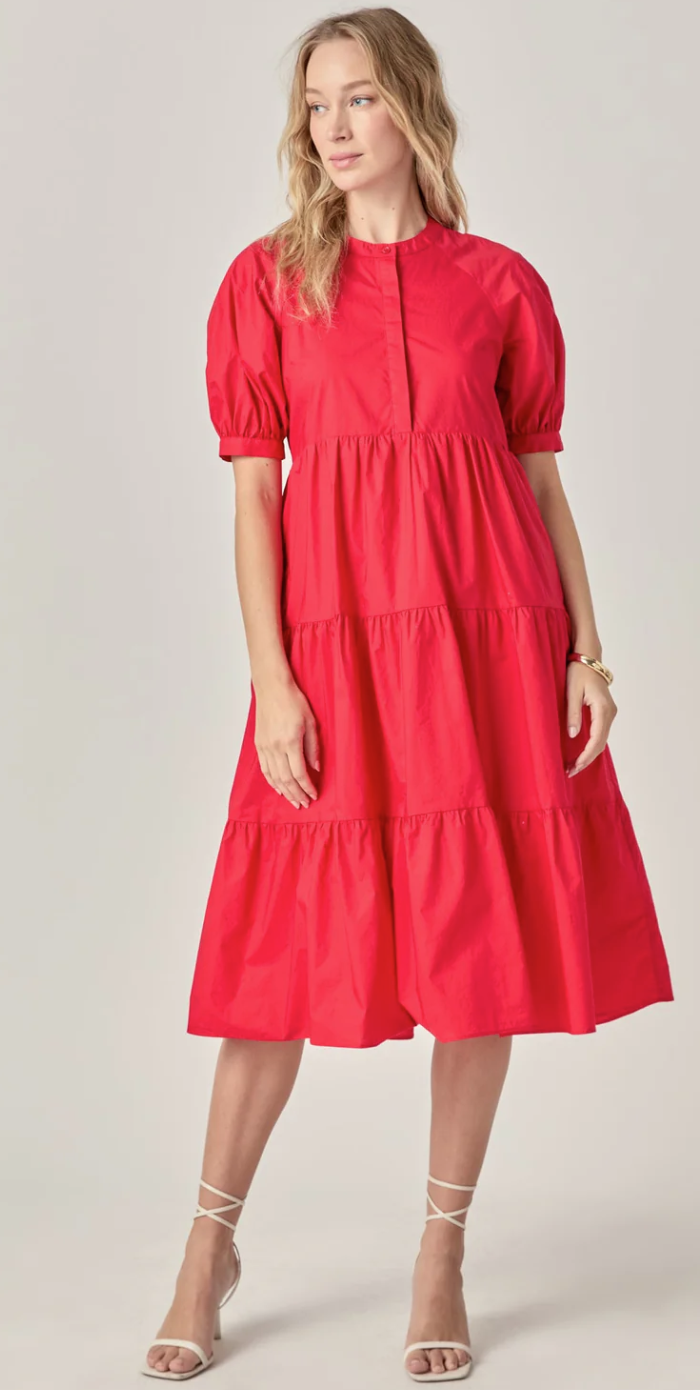 short puff sleeve midi dress English Factory