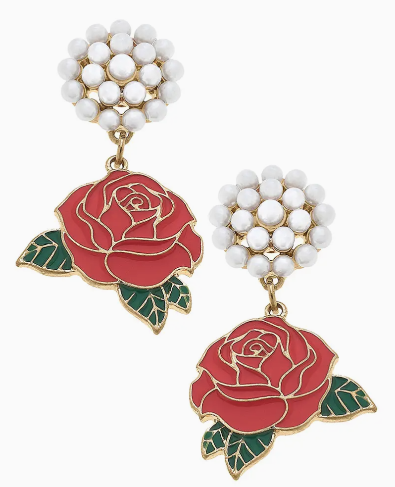 Midnight Rose Enamel Earrings in Fuchsia