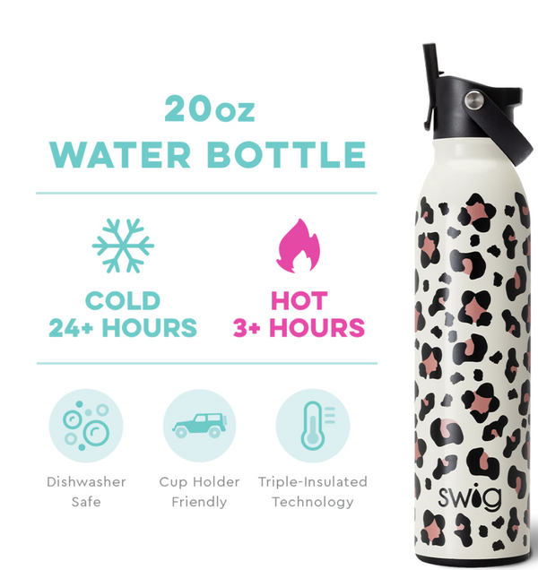 Swig Luxy Leopard Flip & Sip Water Bottle (20 oz) & Lunch Lunch Bag