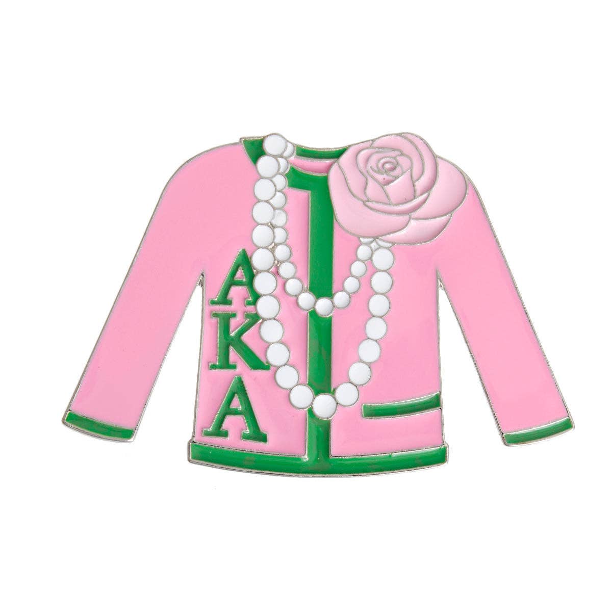 AKA Pink Green Sorority Sweater Pin: 2.15 x 3.25 inches / Pink and Green / Rhodium