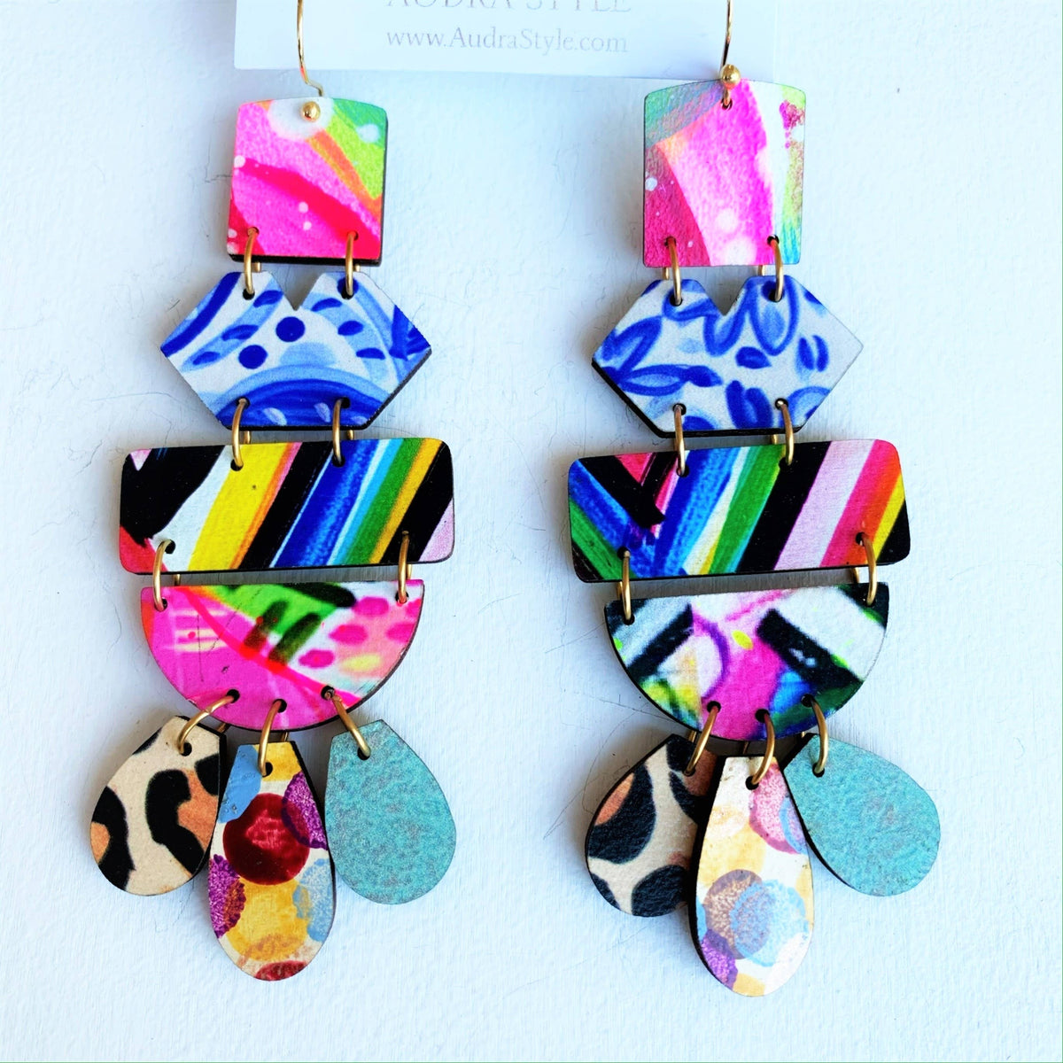 Large Colorful Geometric Statement Earrings - Abstract