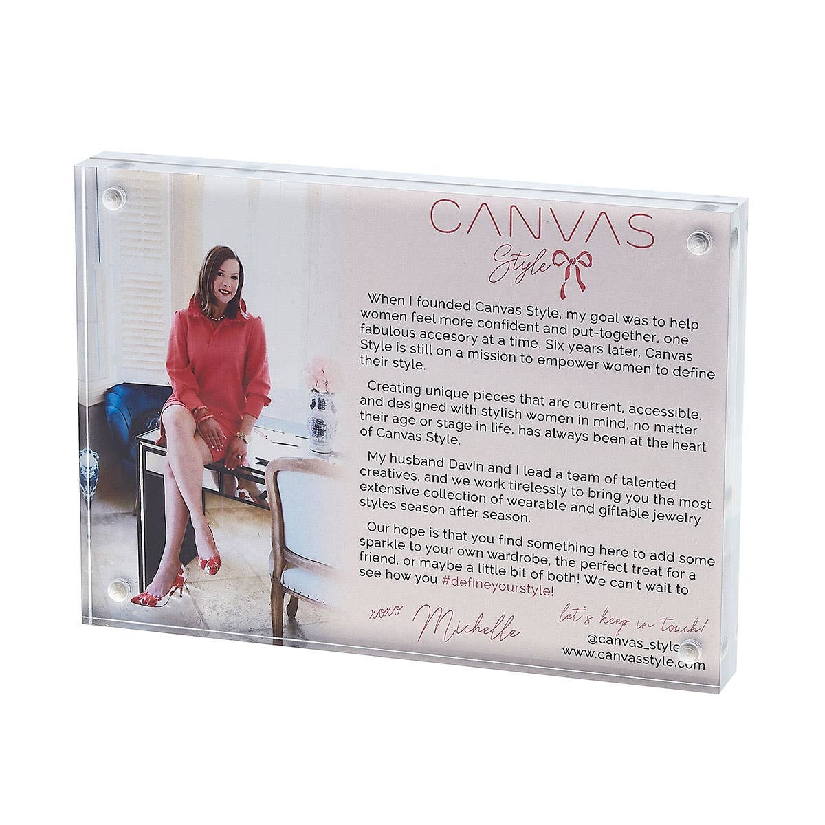 Canvas Style Display Sign in Clear Acrylic