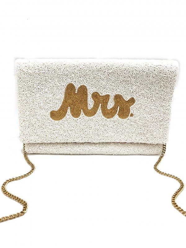 GOLD & IVORY  "MRS" BEADED CLUTCH