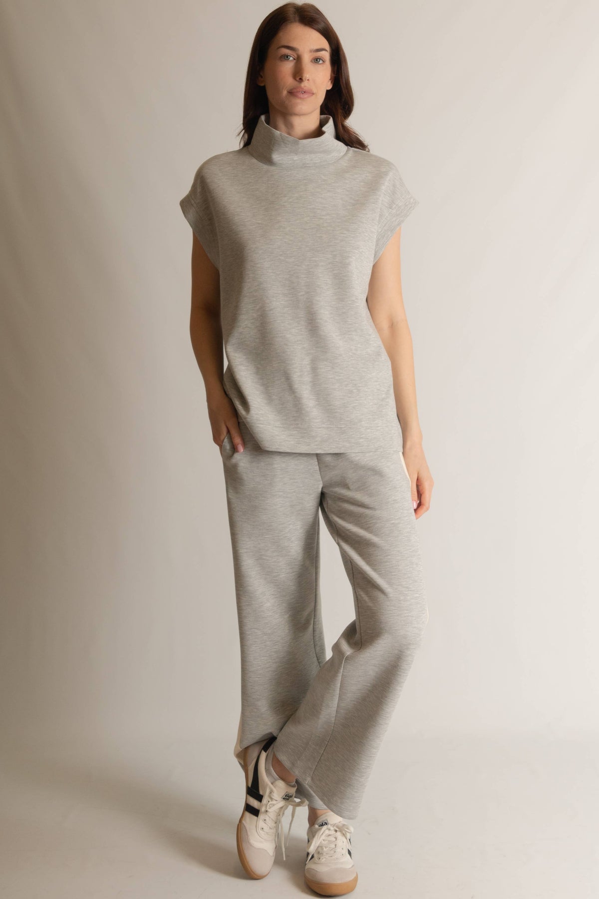 P. CILL Butter Modal Mock Neck Capped Sleeve Top: Black, Taupe  or Navy
