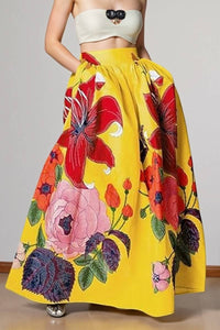 CWBLS0663_LOOSE HIGH WAIST HOLIDAY FLARED POCKET SKIRT: YELLOW / (S) 1