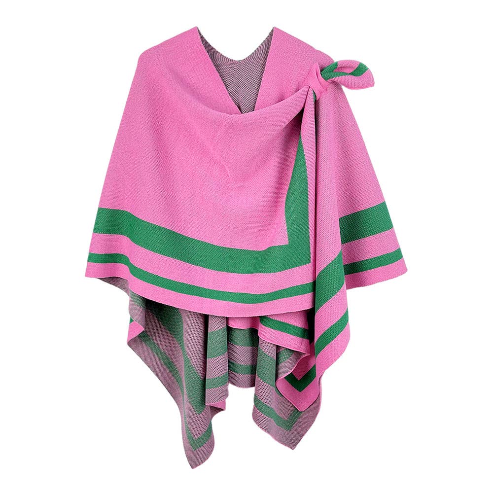 Striped Shoulder Strap Ruana Poncho