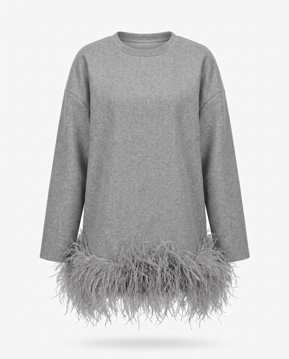 Audacious Feather Trim Sweatshirt: Black / One Size