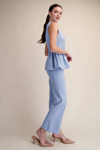 Peplum Top Round Neck Stitch Detail : Red / S