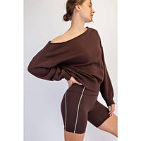 FRENCH TERRY FLEECE OFF SHOULDER TOP: True Red / S-M-L(2-2-2)