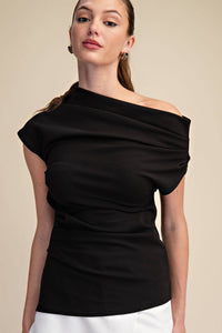 Asymmetric Pleated Top: Ivory / M
