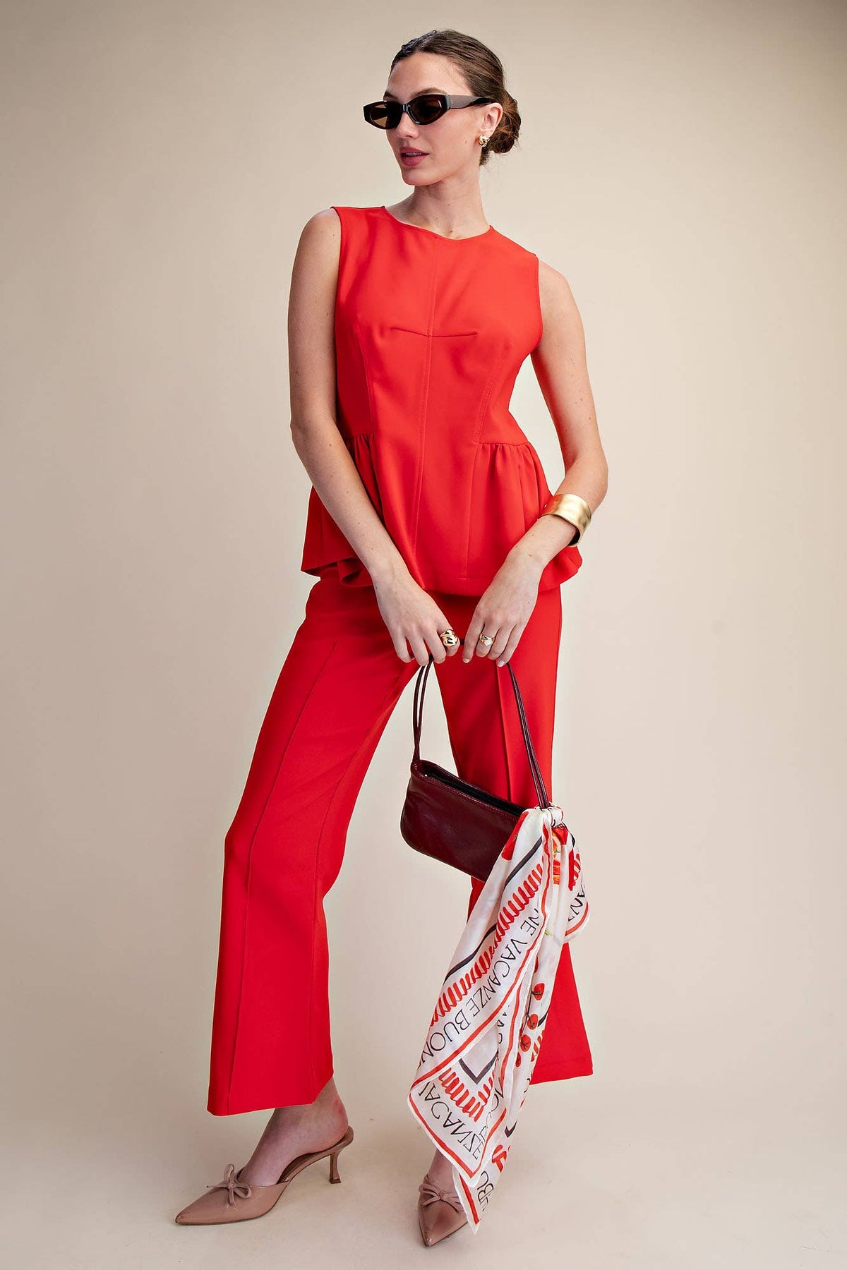 Peplum Top Round Neck Stitch Detail : Pink / M