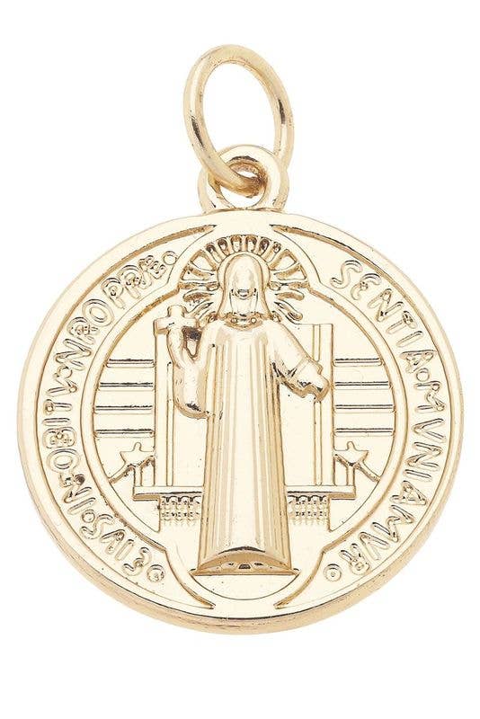 CANVAS STYLE CHARM BAR -Saint Benedict Double Sided Coin Charm in Shiny Gold