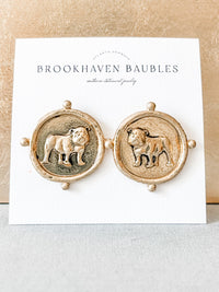 Georgia UGA Bulldog vintage gold signet coin Earrings 