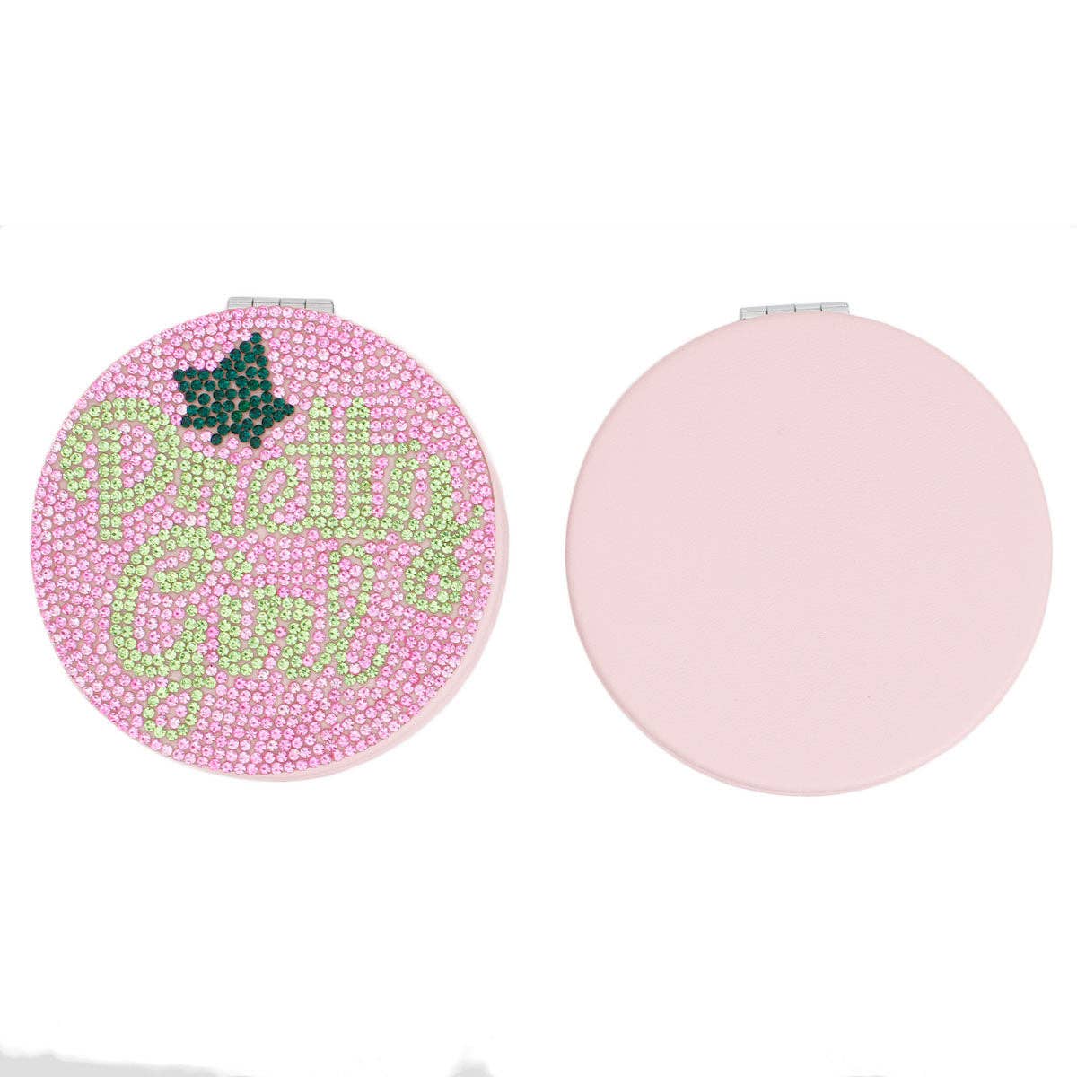 AKA Sorority Pink Pretty Girl Mirror Compact: Pink / Rhodium / 3.15 inches