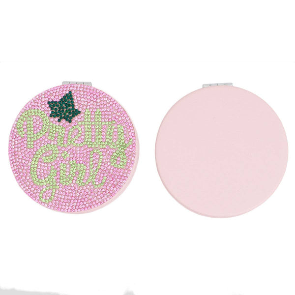 AKA Sorority Pink Pretty Girl Mirror Compact: Pink / Rhodium / 3.15 inches