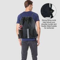 Drawstring Bag with Water Bottle Holder and Pockets Gym Bag: Black