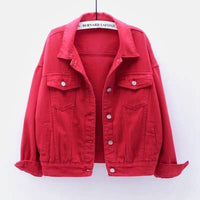 Solid color slim cropped denim jacket casual jacket: White / (S) 1