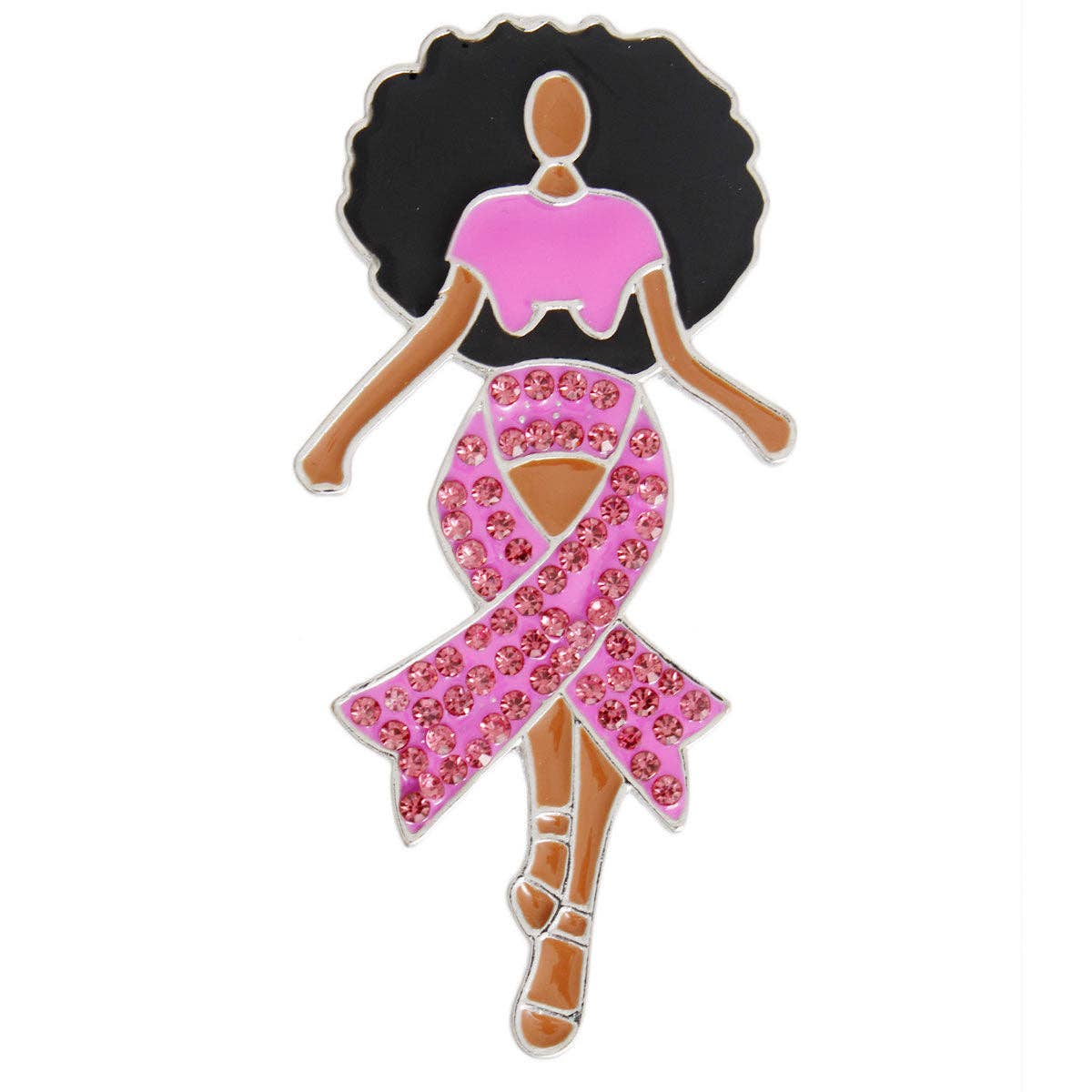 Breast Cancer Awareness Black Woman Ribbon Brooch