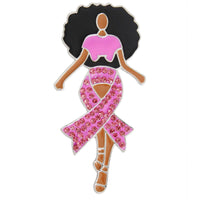 Breast Cancer Awareness Black Woman Ribbon Brooch