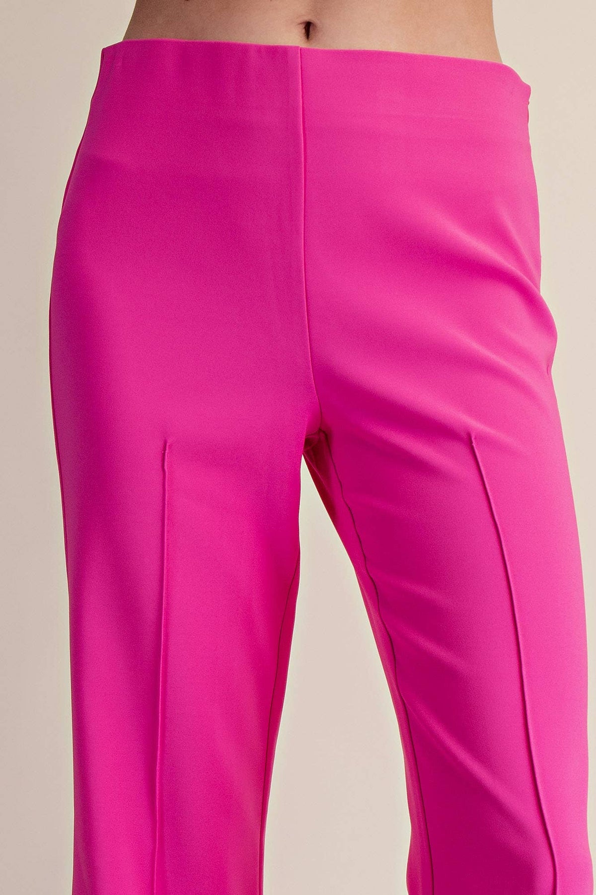 High Waist Stitch Pleats Flare Crop Stretchy Pants: Pink / M