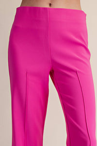 High Waist Stitch Pleats Flare Crop Stretchy Pants: Pink / M