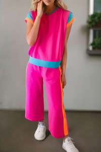 Karen Casual Pink Color Block Detail Two-piece Outfit