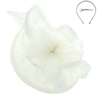 SINAMAY FEATHER FASCINATOR WITH HEADBAND AND CLIP - White