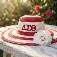 DST Red Raffia Embroidered Floppy Beach Sun Hat