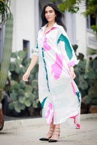 Long Sleeves Maxi Shirt Dress: Maroon / Medium