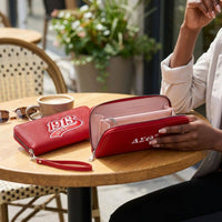 DST Sorority Long Red 1913 Patch Zipper Wallet: Red and White / Faux Leather / 7.75 x 1 x 4 inches
