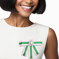 AKA Sorority Pink Green Bow Tie Style Brooch