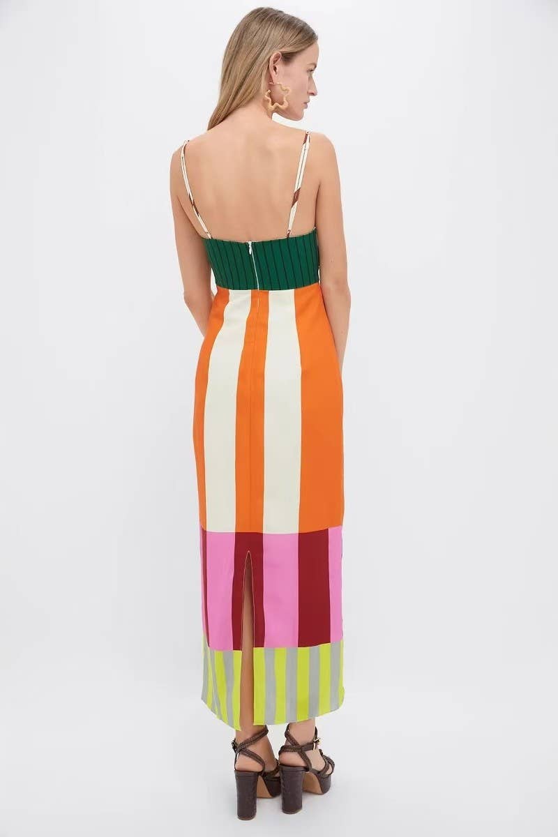 CWDMD6031_STRIPED COLORBLOCK SLIM FIT SLIT CAMI DRESS: MULTICOLOR / (S) 1