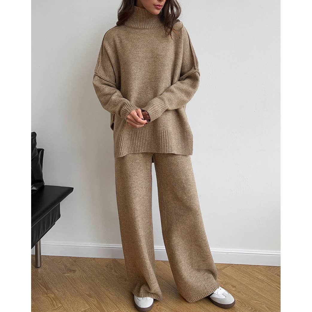 Long sleeve top and long pants sweater set: GREEN / S