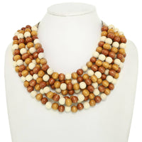LAYER GLOSSY WOOD BEADED NECKLACE WITH FAUX LEATHER MAGNETIC: Bmlt