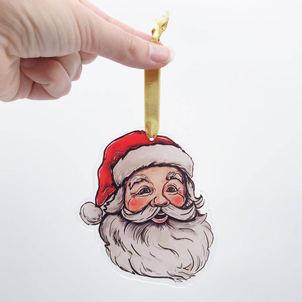 Acrylic Vintage Jolly Santa Ornament - Christmas Tree Decor: Dark Skin