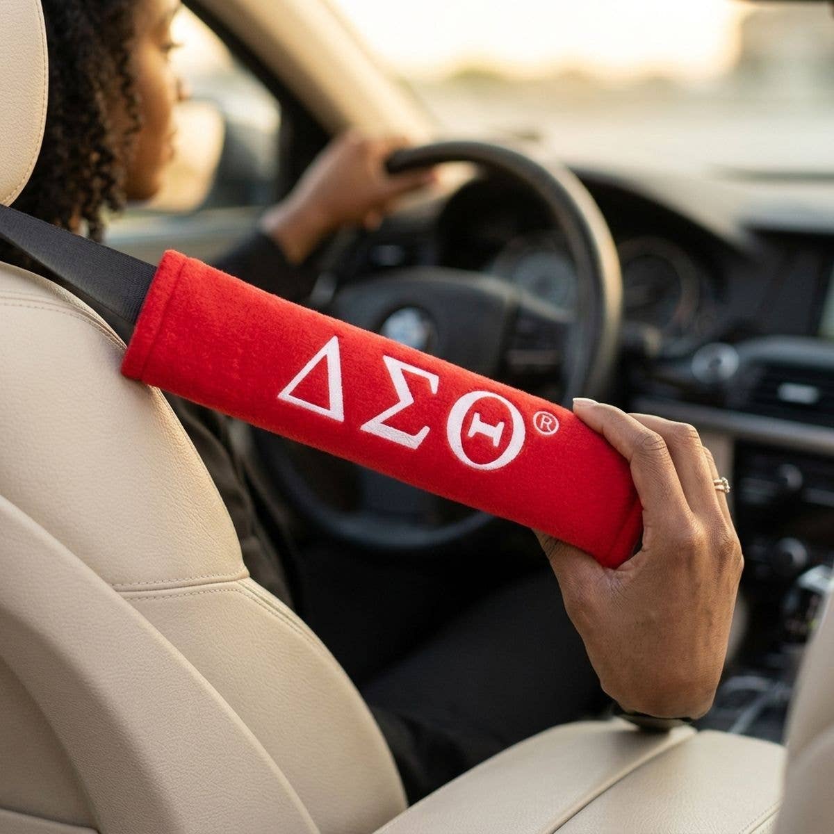 Delta Sigma Theta Red Seat Belt Cover Set: Red and White / Multi Tone / 9.5 x 2.5 inches