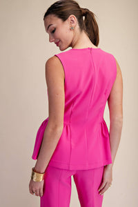 Peplum Top Round Neck Stitch Detail : Pink / M