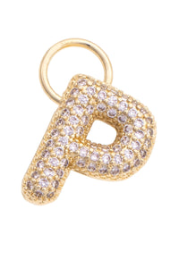 Canvas Style Charm Bar Letter Pave Initial Charm in Shiny Gold